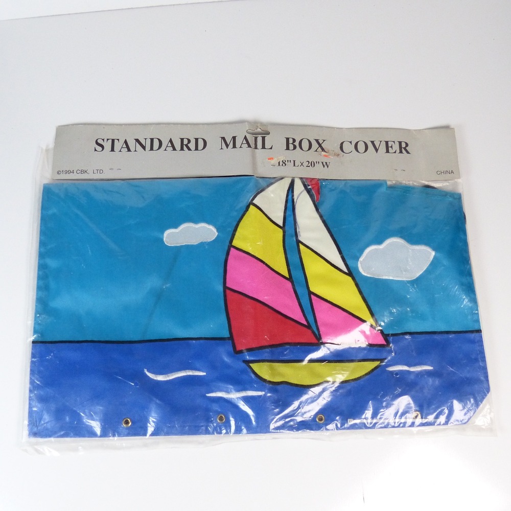 CBK Sailboat Mailbox Cover Vintage 1994 Nautical Banner Decor 18x20 Neon 90s NOS